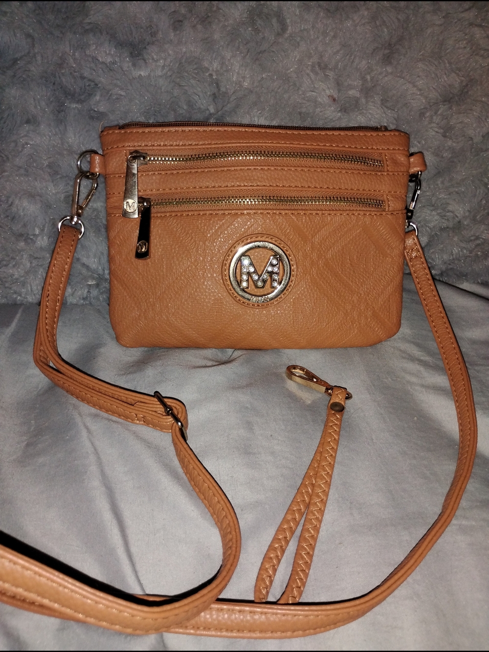 Tan Crossbody Bag with Front Zipper Pockets